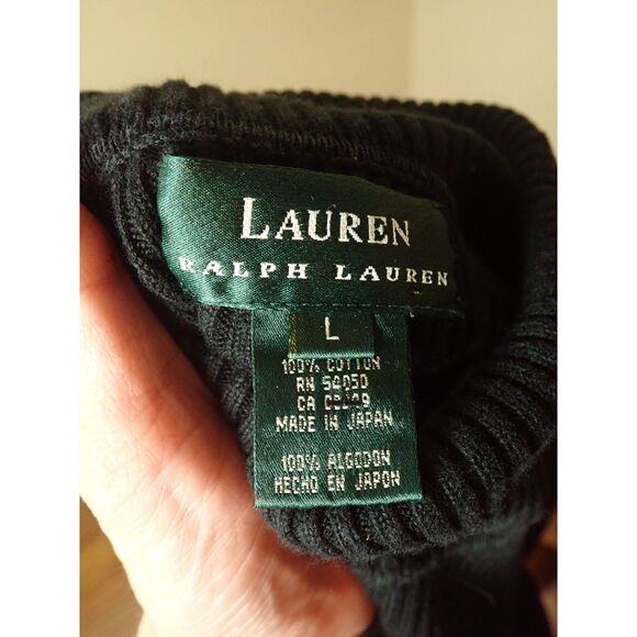 Lauren Ralph Lauren Vintage Ribbed Knit Turtleneck Black Mock Neck Logo Large - Picture 7 of 7
